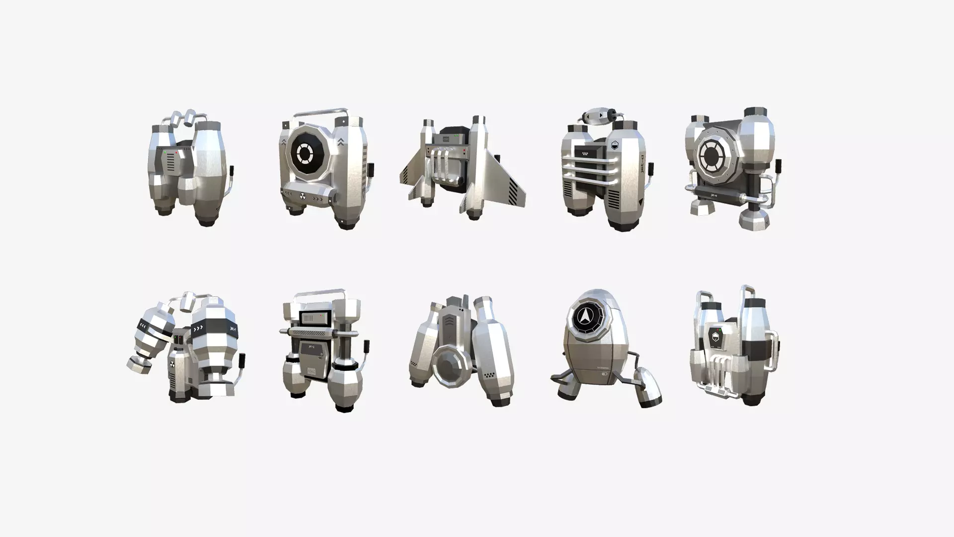 10 Jetpack Low Poly Collection Metal - SciFi Character Design _0