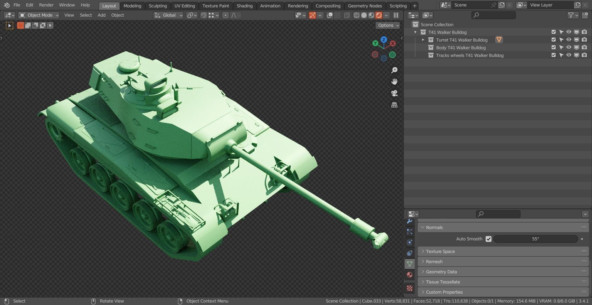 M41 Walker Bulldog TANK BASE MESH Low-poly 3D model_9