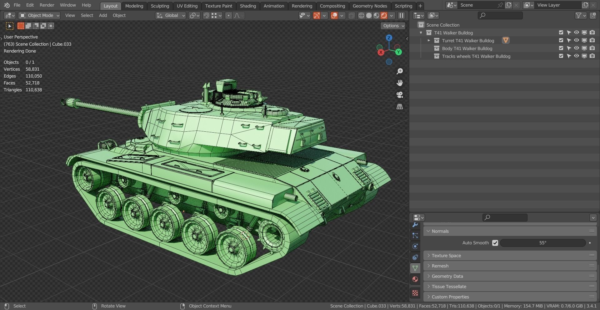 M41 Walker Bulldog TANK BASE MESH Low-poly 3D model_5