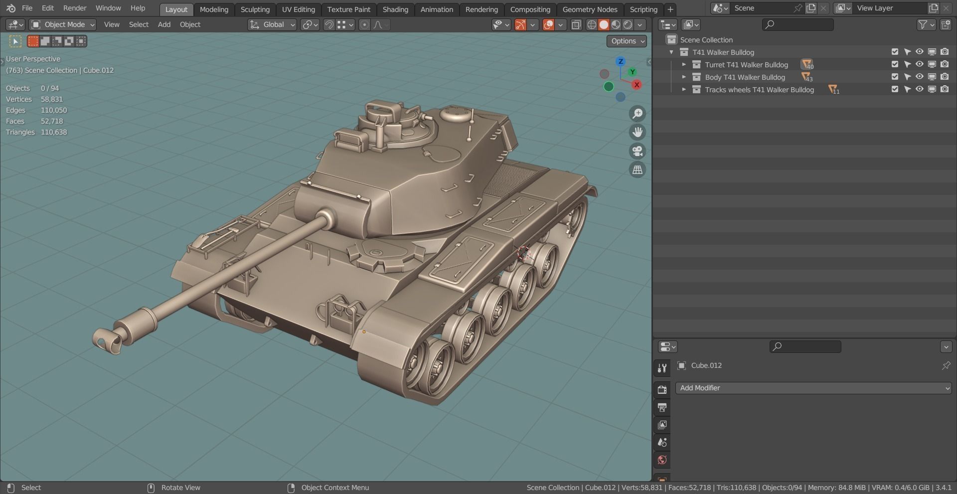 M41 Walker Bulldog TANK BASE MESH Low-poly 3D model_8