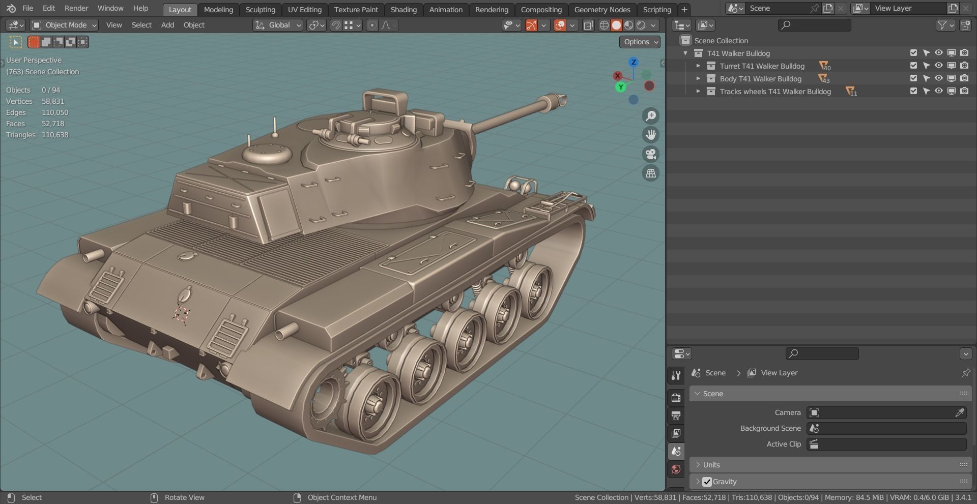 M41 Walker Bulldog TANK BASE MESH Low-poly 3D model_3