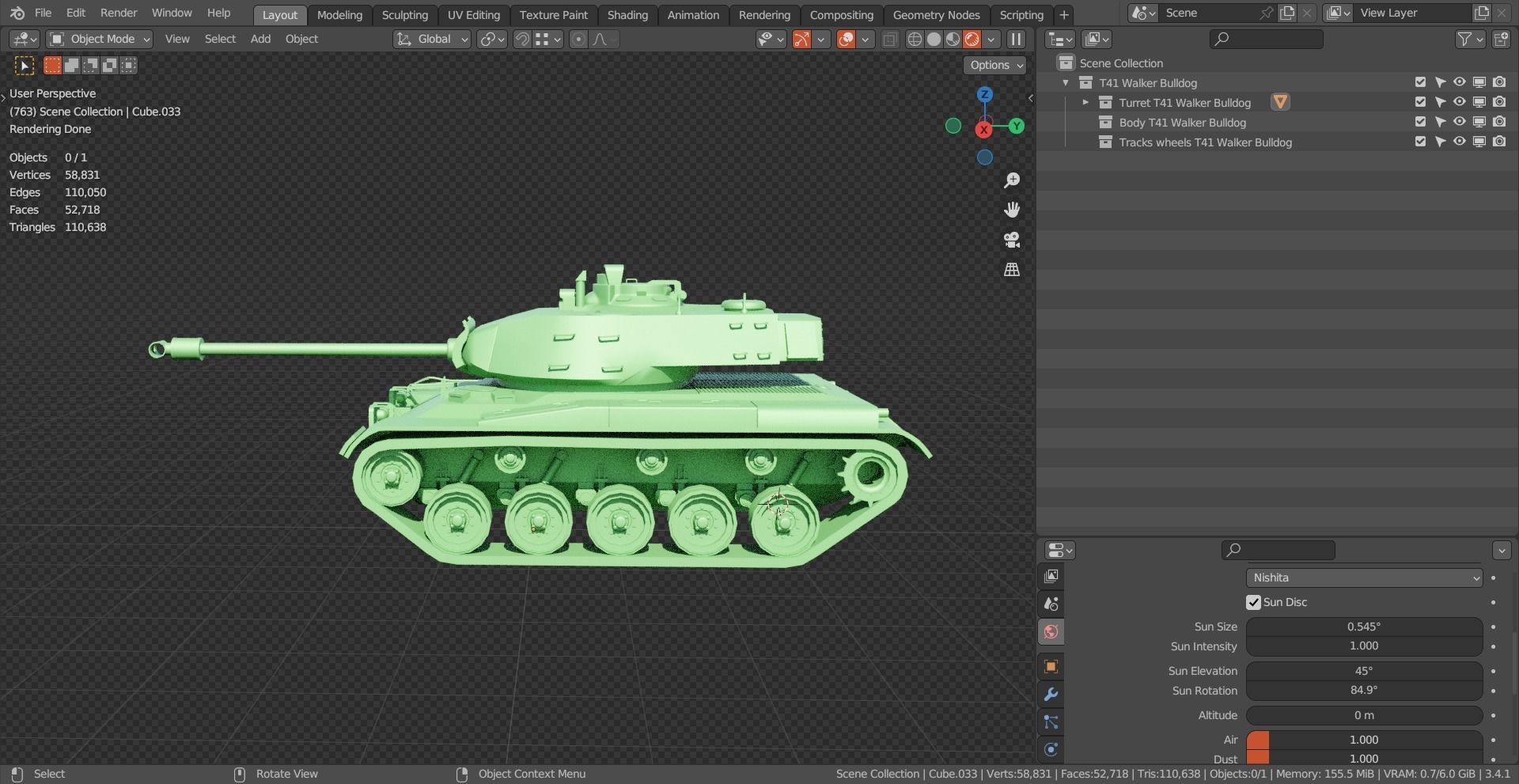 M41 Walker Bulldog TANK BASE MESH Low-poly 3D model_7