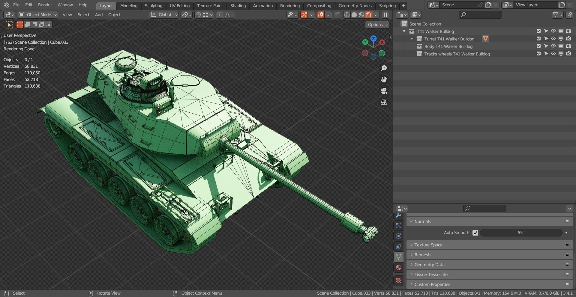 M41 Walker Bulldog TANK BASE MESH Low-poly 3D model_11