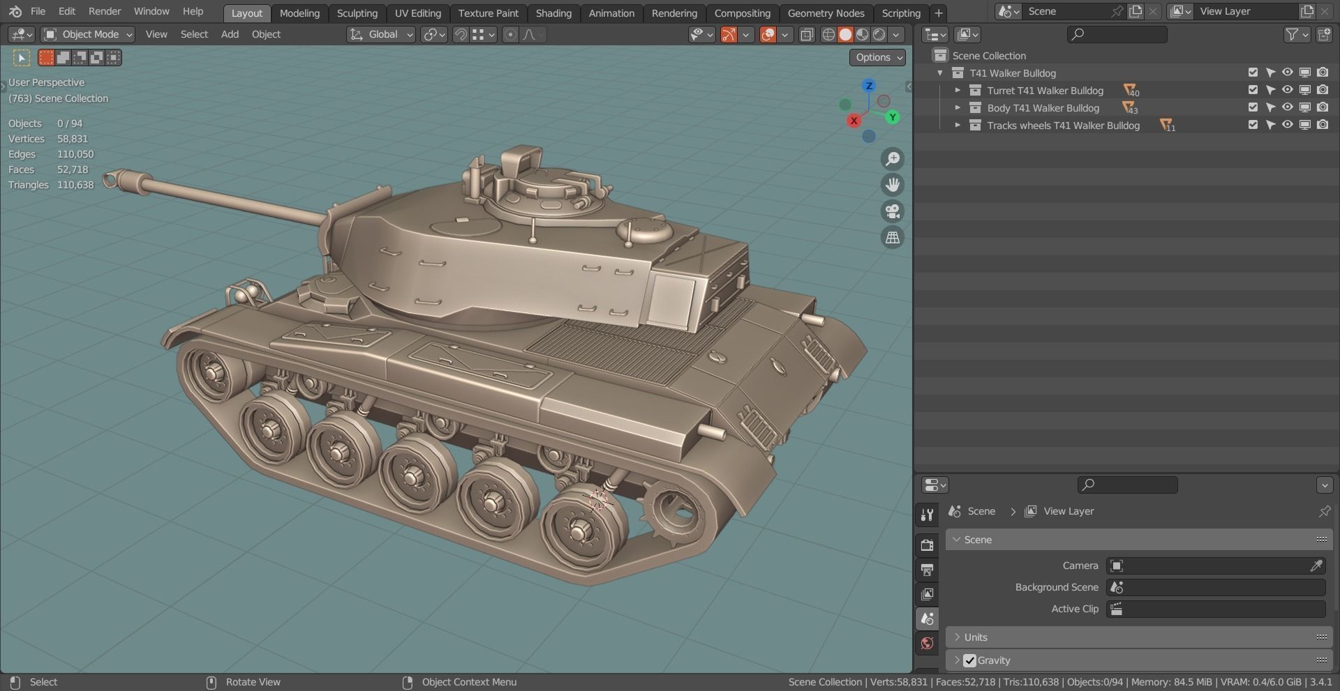 M41 Walker Bulldog TANK BASE MESH Low-poly 3D model_6