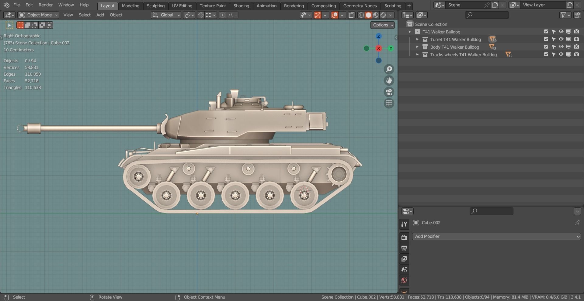 M41 Walker Bulldog TANK BASE MESH Low-poly 3D model_4