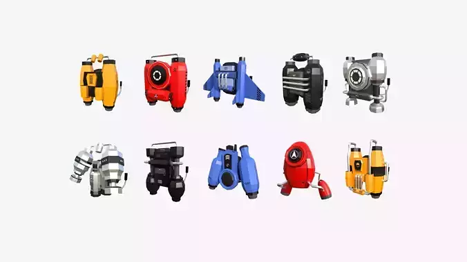 10 Jetpack Low Poly Collection - SciFi Character Design 