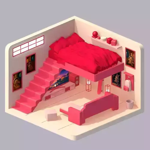 Stylized Loft Bedroom Animated Scene