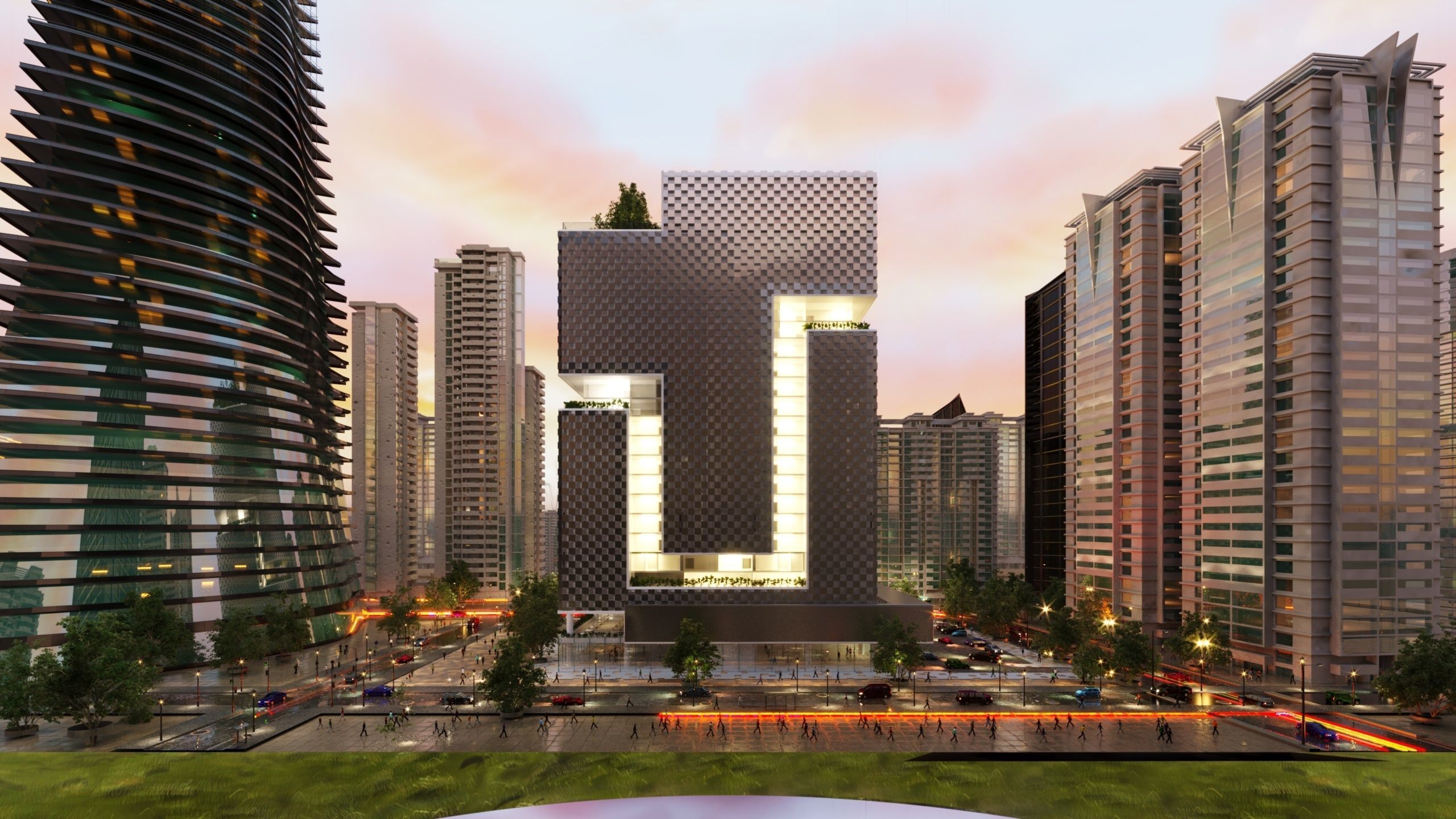 Tower in a city FULL Residential building Corona 3D model_1