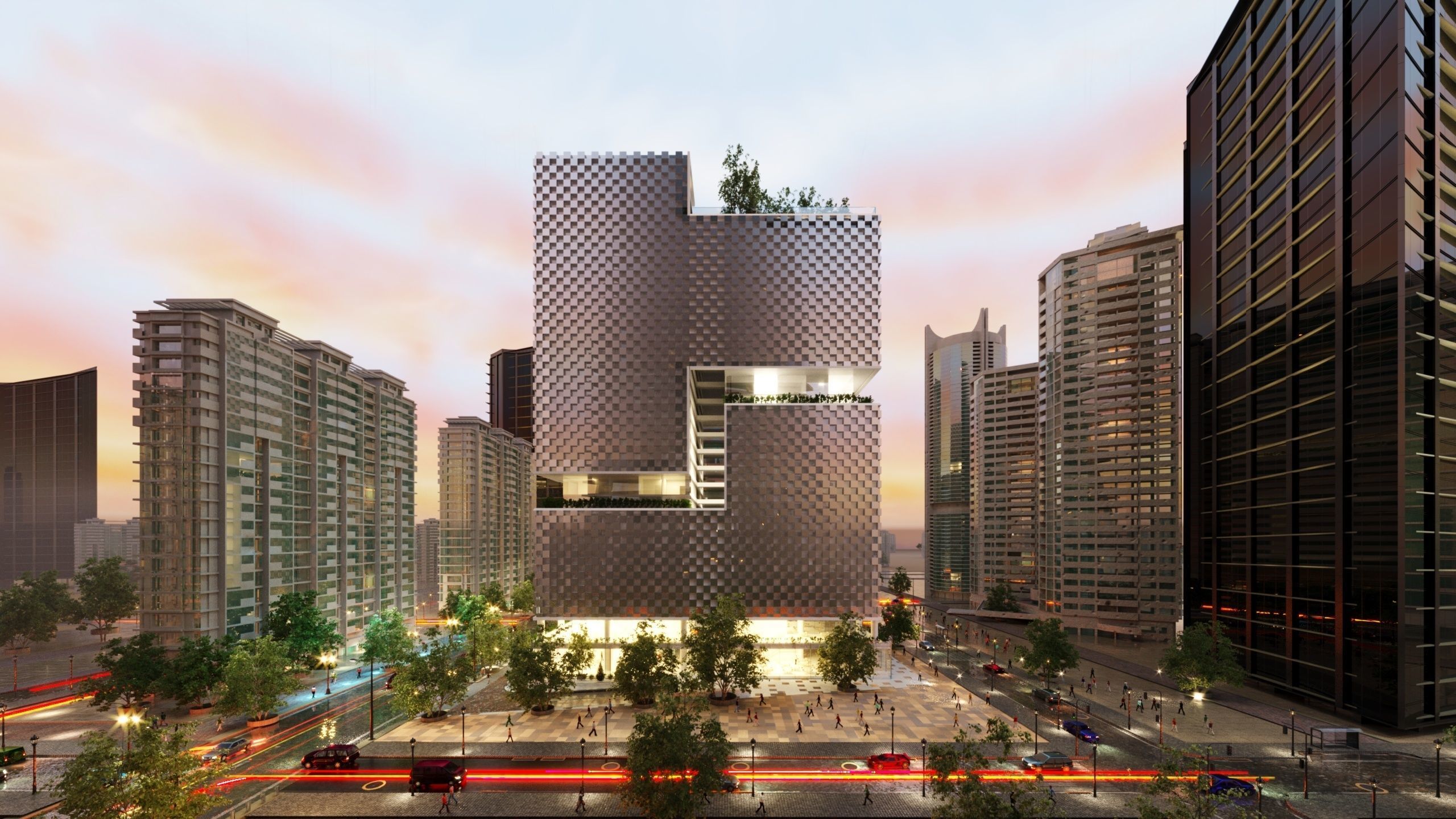 Tower in a city FULL Residential building Corona 3D model_7