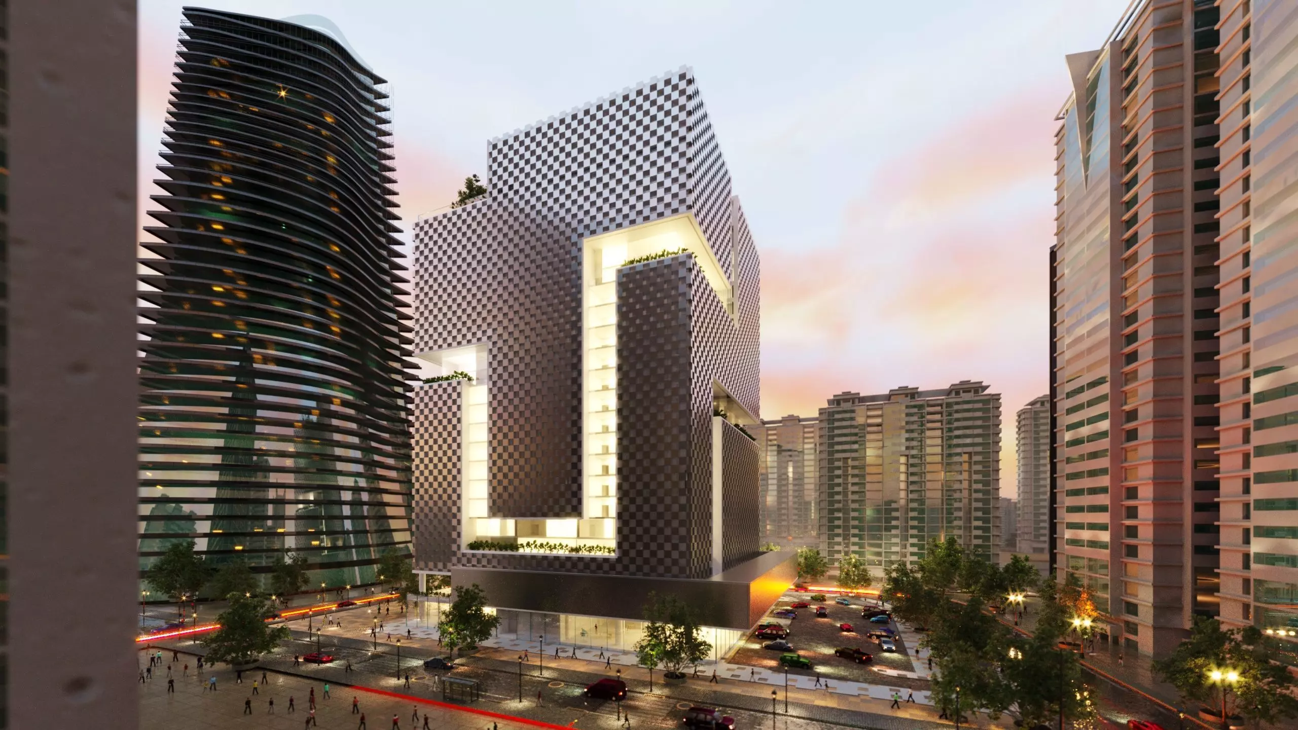 Tower in a city FULL Residential building Corona 3D model_0