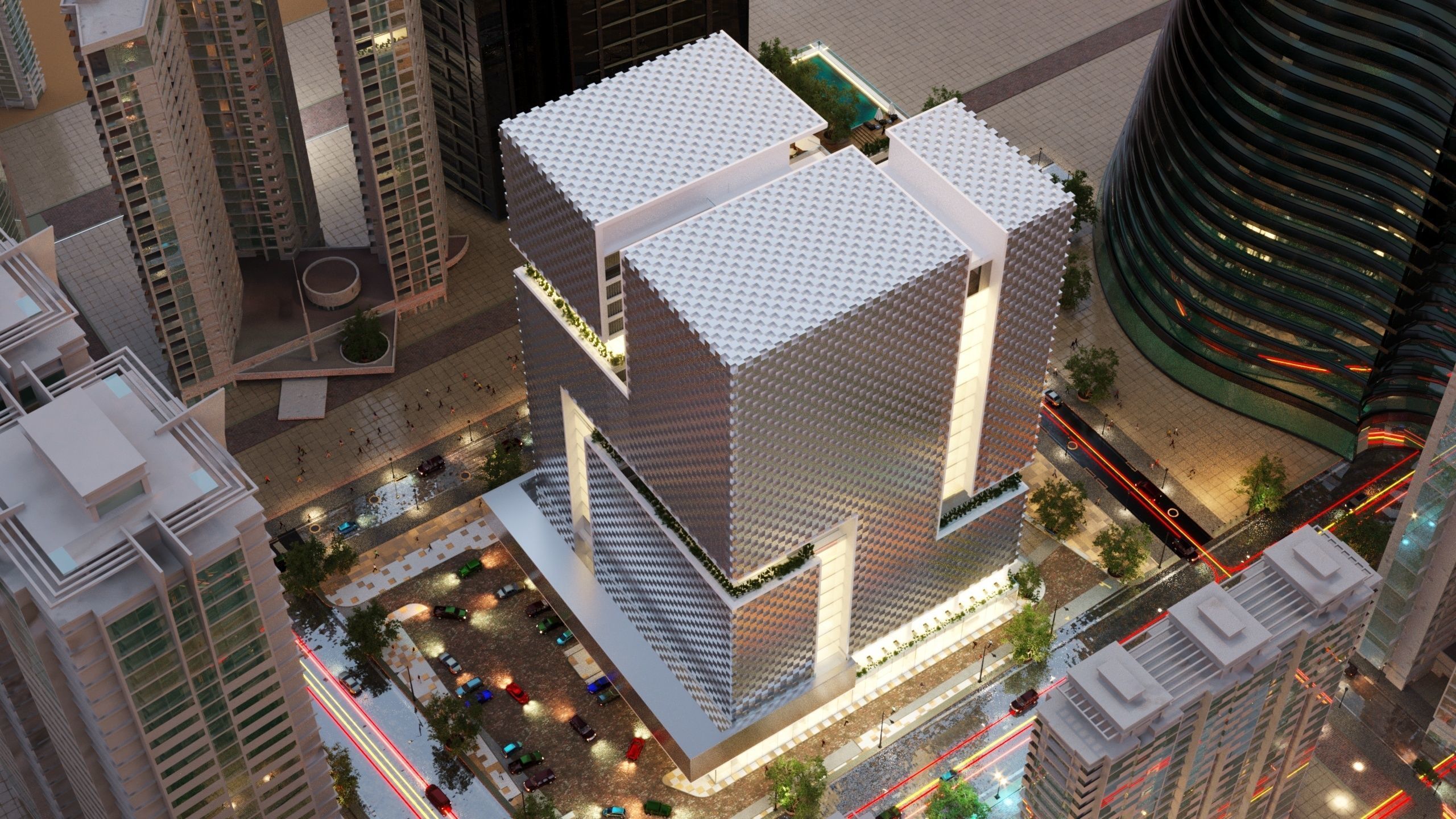 Tower in a city FULL Residential building Corona 3D model_2