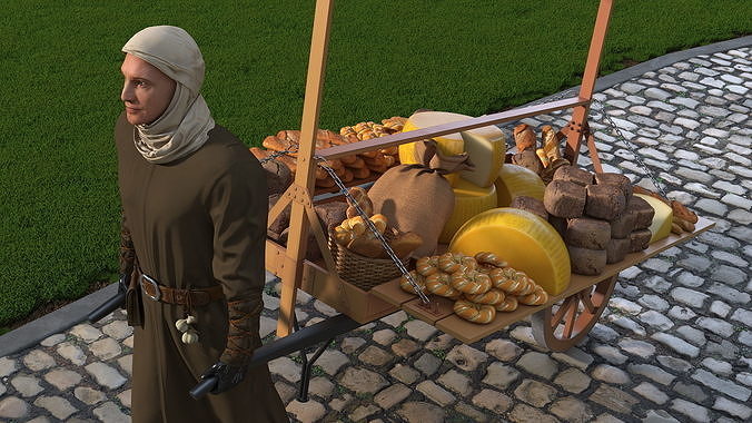 Medieval Trader with Cart 3D model 4