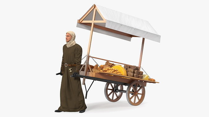 Medieval Trader with Cart 3D model 5