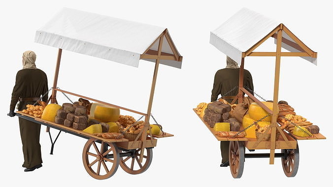 Medieval Trader with Cart 3D model 7