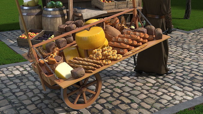 Medieval Trader with Cart 3D model 3