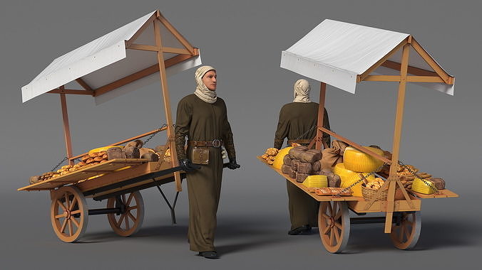 Medieval Trader with Cart 3D model