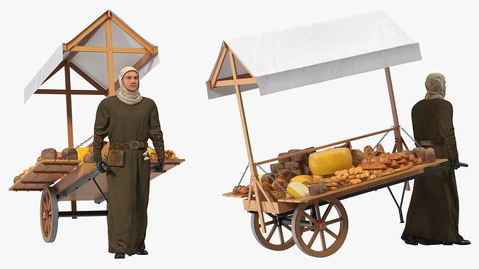 Medieval Trader with Cart 3D model 6