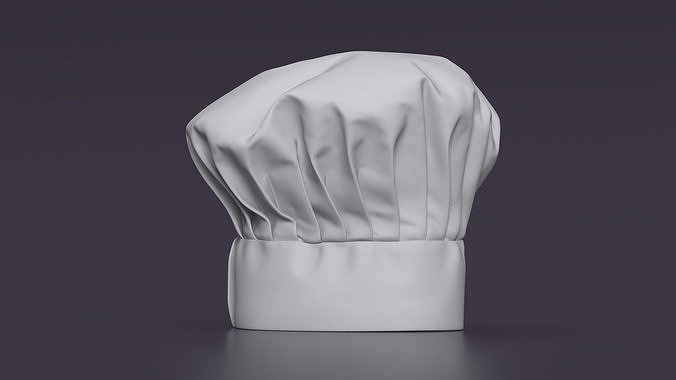 White Puffy Chef Hat 3D model 4