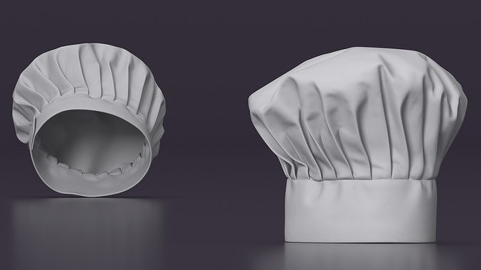 White Puffy Chef Hat 3D model 3