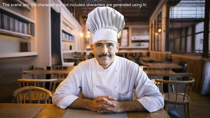 White Puffy Chef Hat 3D model 2