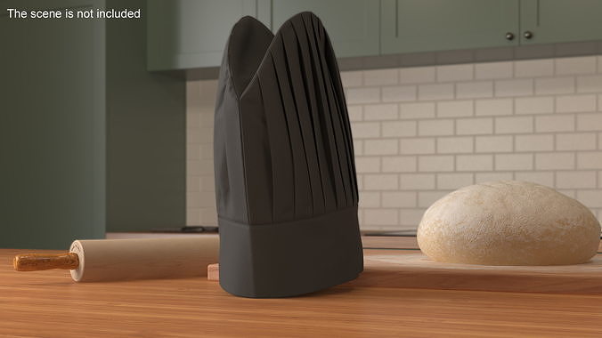 Black Tall Chef Hat 3D model 2