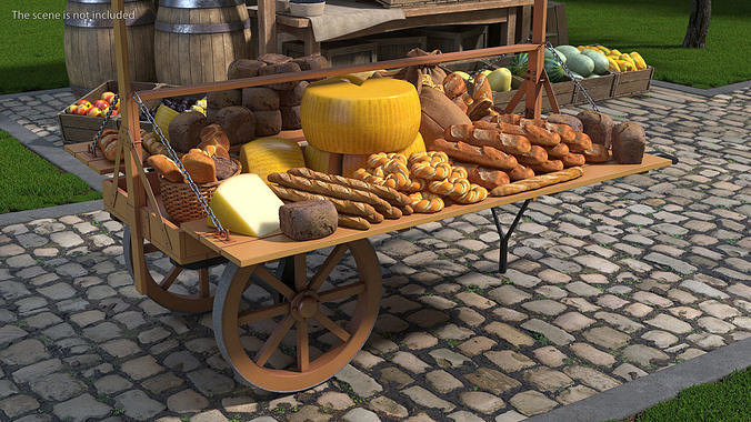 Market Stall Cart with Goods 3D model 2