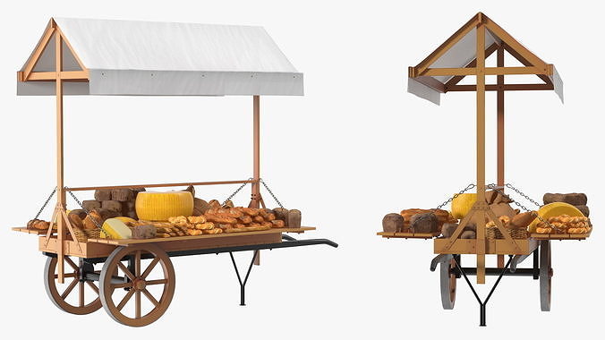 Market Stall Cart with Goods 3D model 6