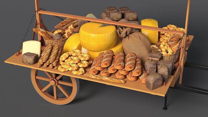 Market Stall Cart with Goods 3D model 5
