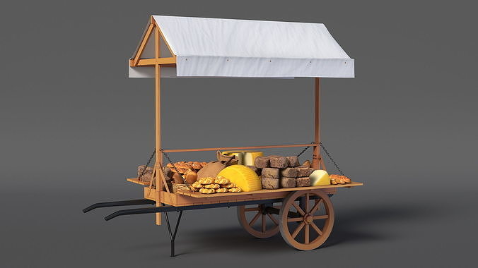 Market Stall Cart with Goods 3D model 4