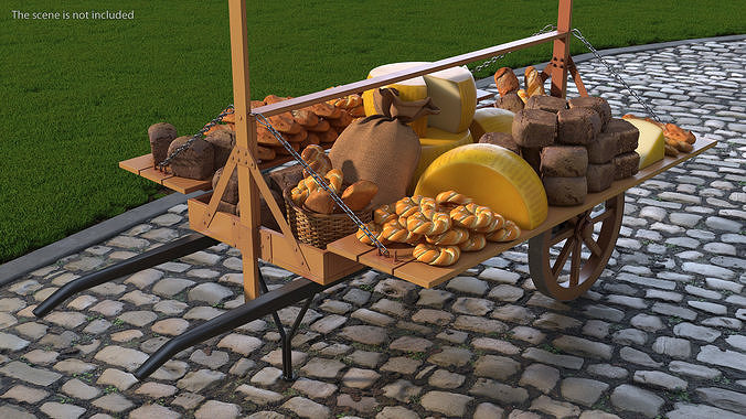 Market Stall Cart with Goods 3D model 3