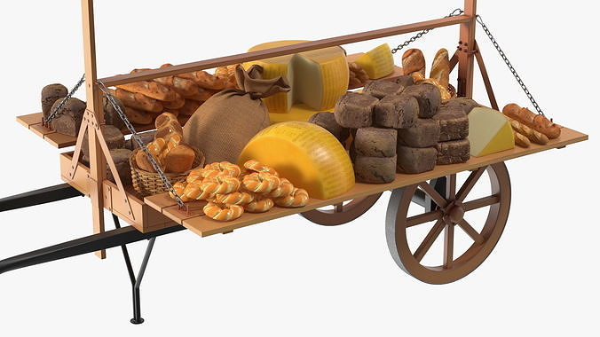 Market Stall Cart with Goods 3D model 7
