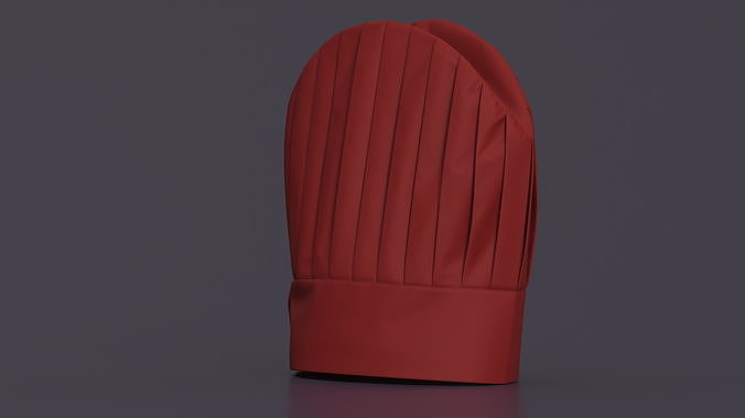 Tall Chef Hat in Red Color 3D model 4