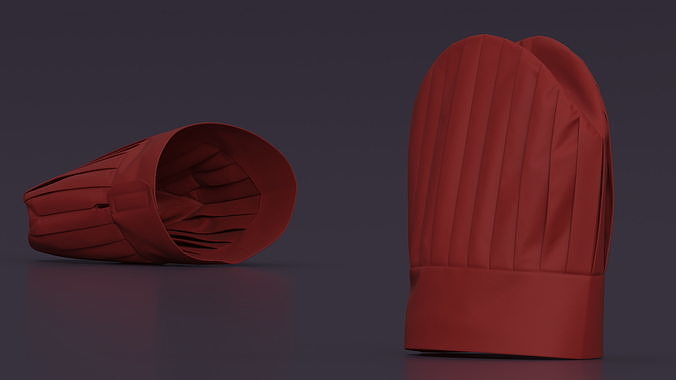 Tall Chef Hat in Red Color 3D model 3