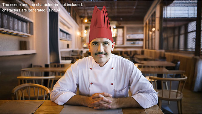 Tall Chef Hat in Red Color 3D model 2