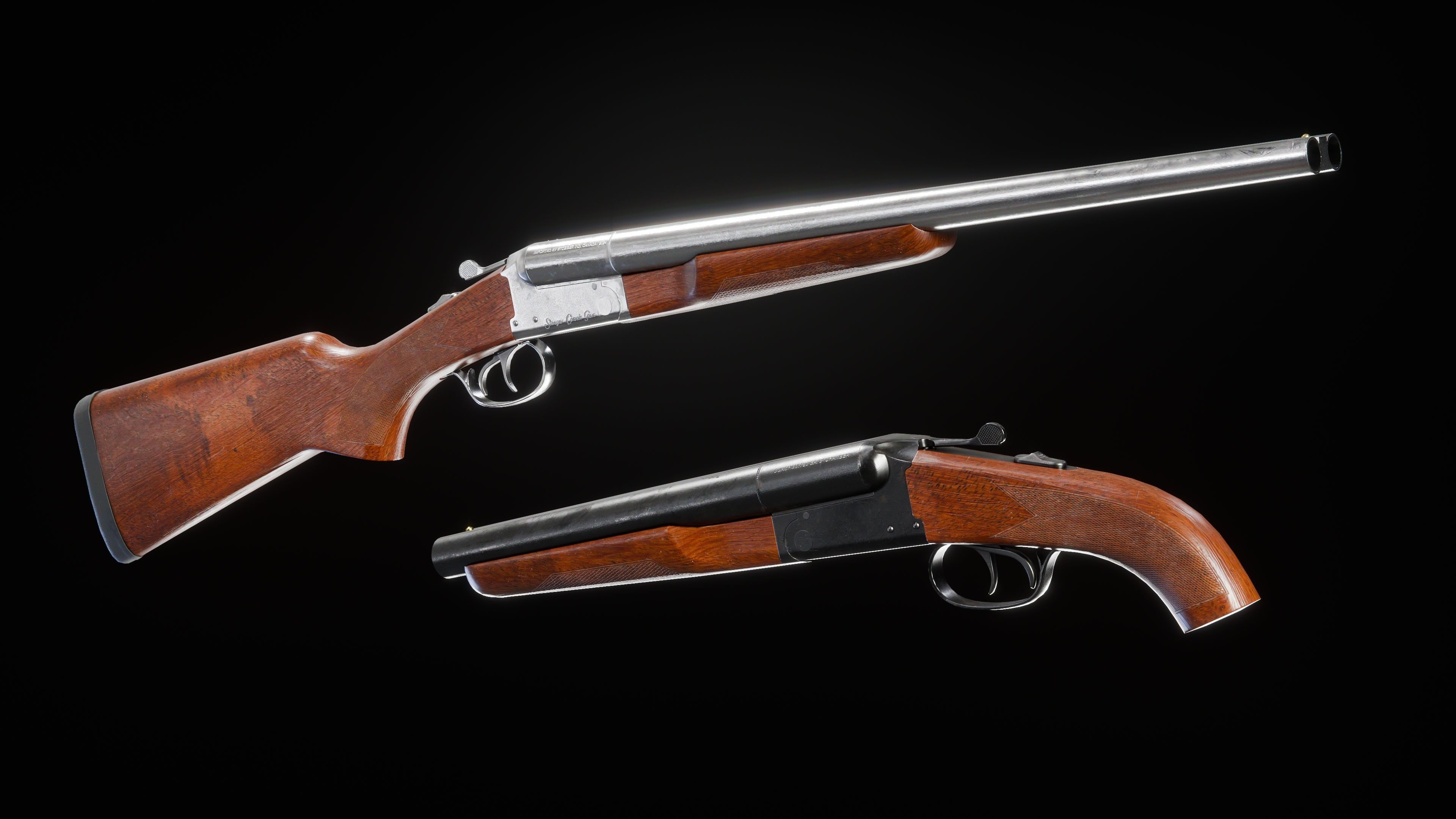 Game Ready Stoeger Double Barrel Coach Gun Long and Short Barrel Low-poly 3D model_1