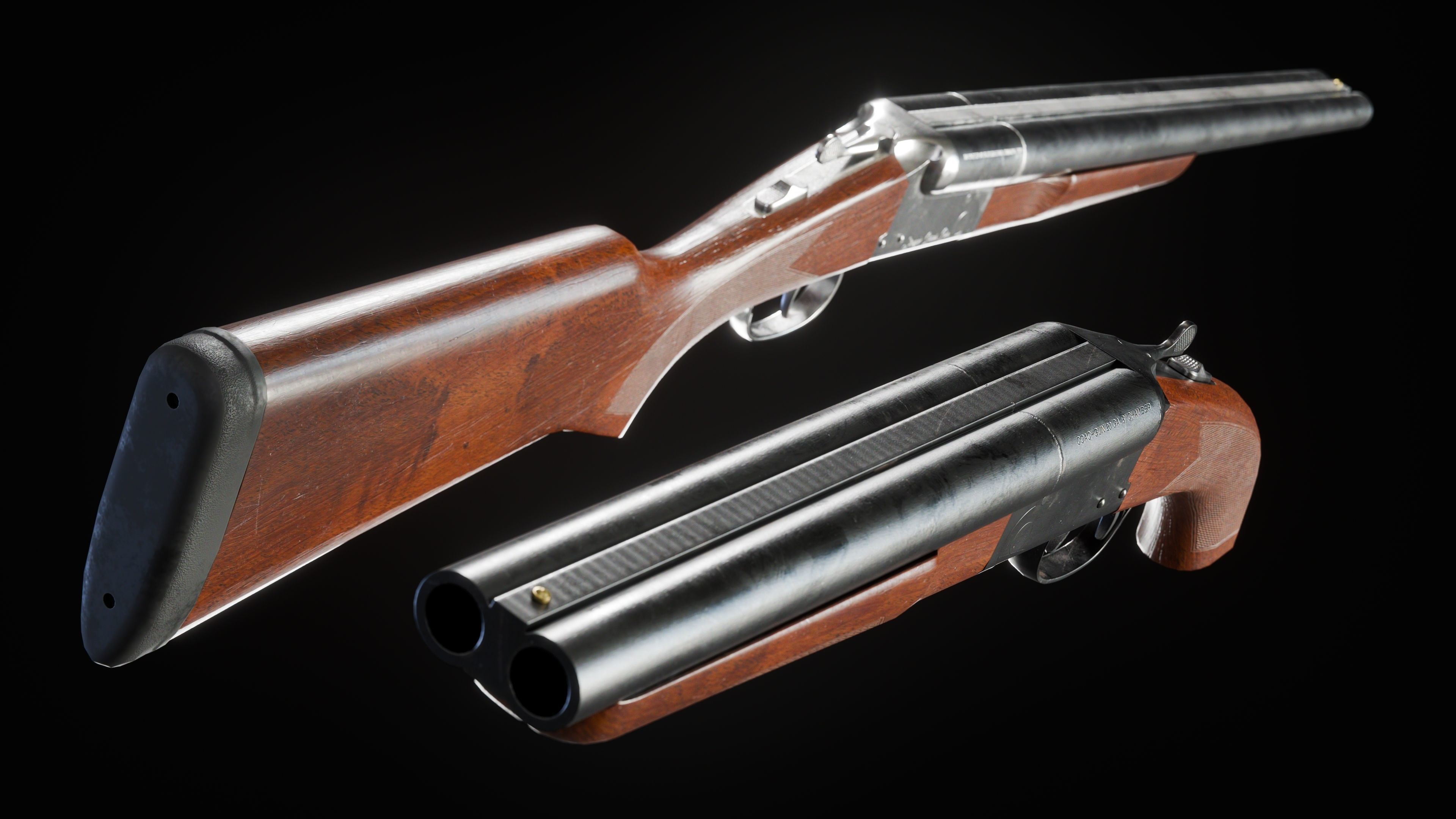 Game Ready Stoeger Double Barrel Coach Gun Long and Short Barrel Low-poly 3D model_4