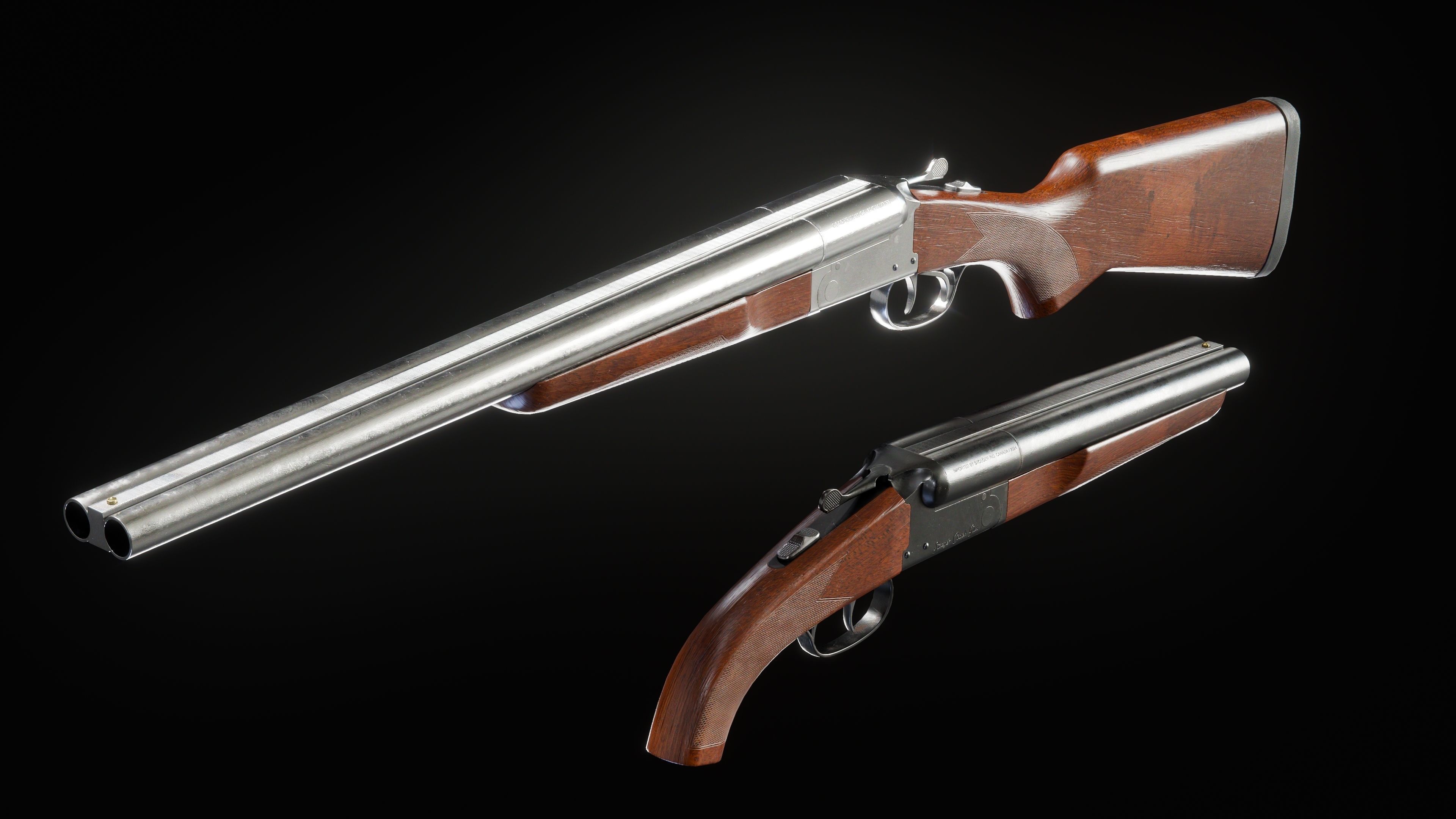 Game Ready Stoeger Double Barrel Coach Gun Long and Short Barrel Low-poly 3D model_2