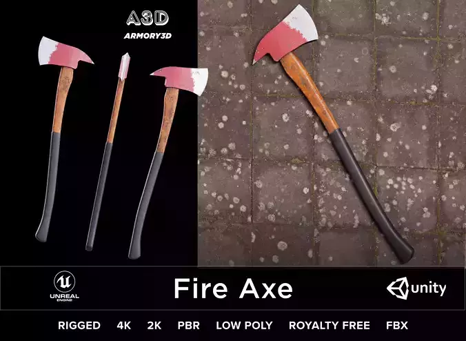 Game Ready Fire Axe PBR Rigged Free low-poly 3D model