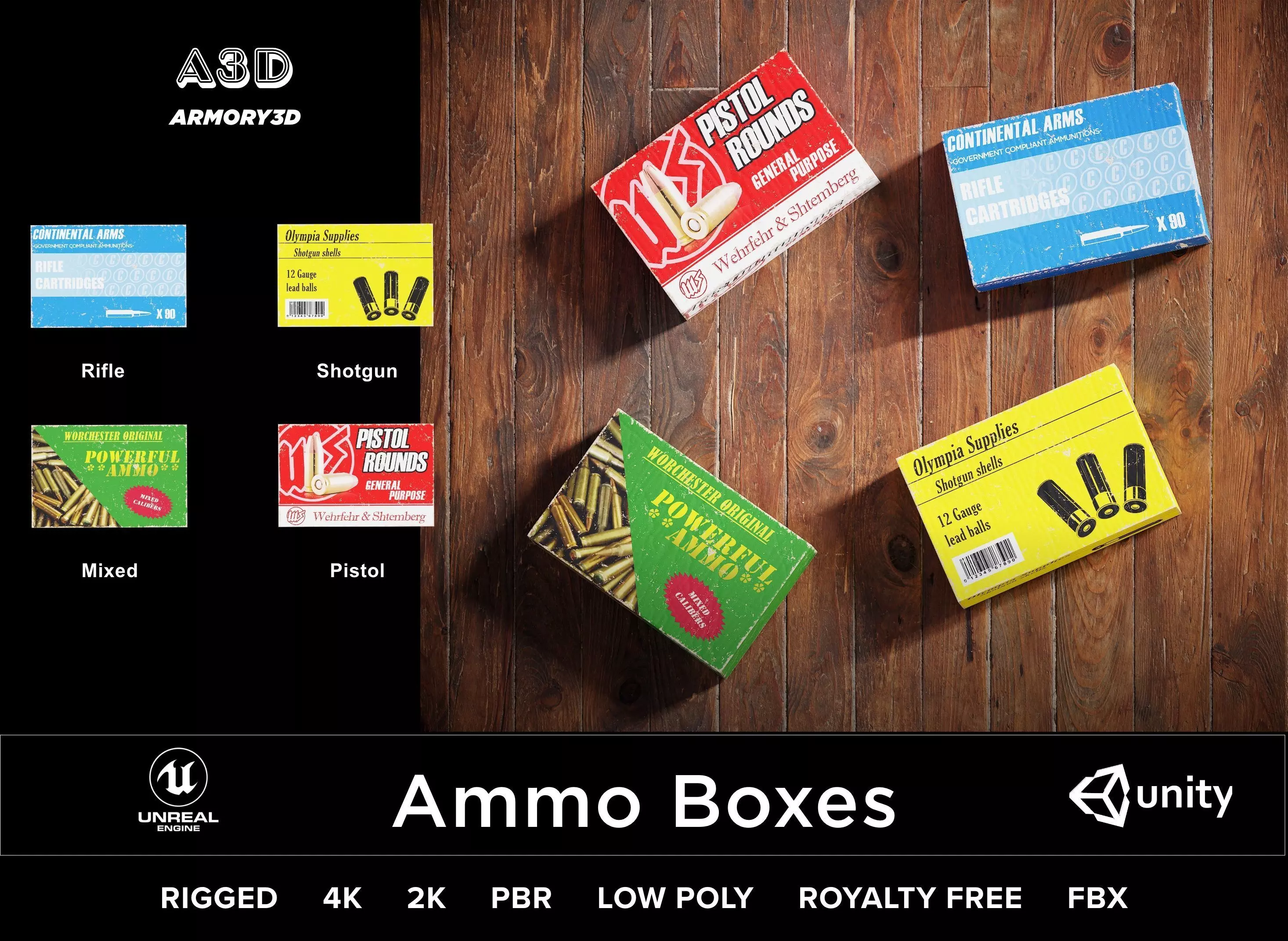 Game Ready Ammo Box - 4 Pack  Low-poly 3D model_0