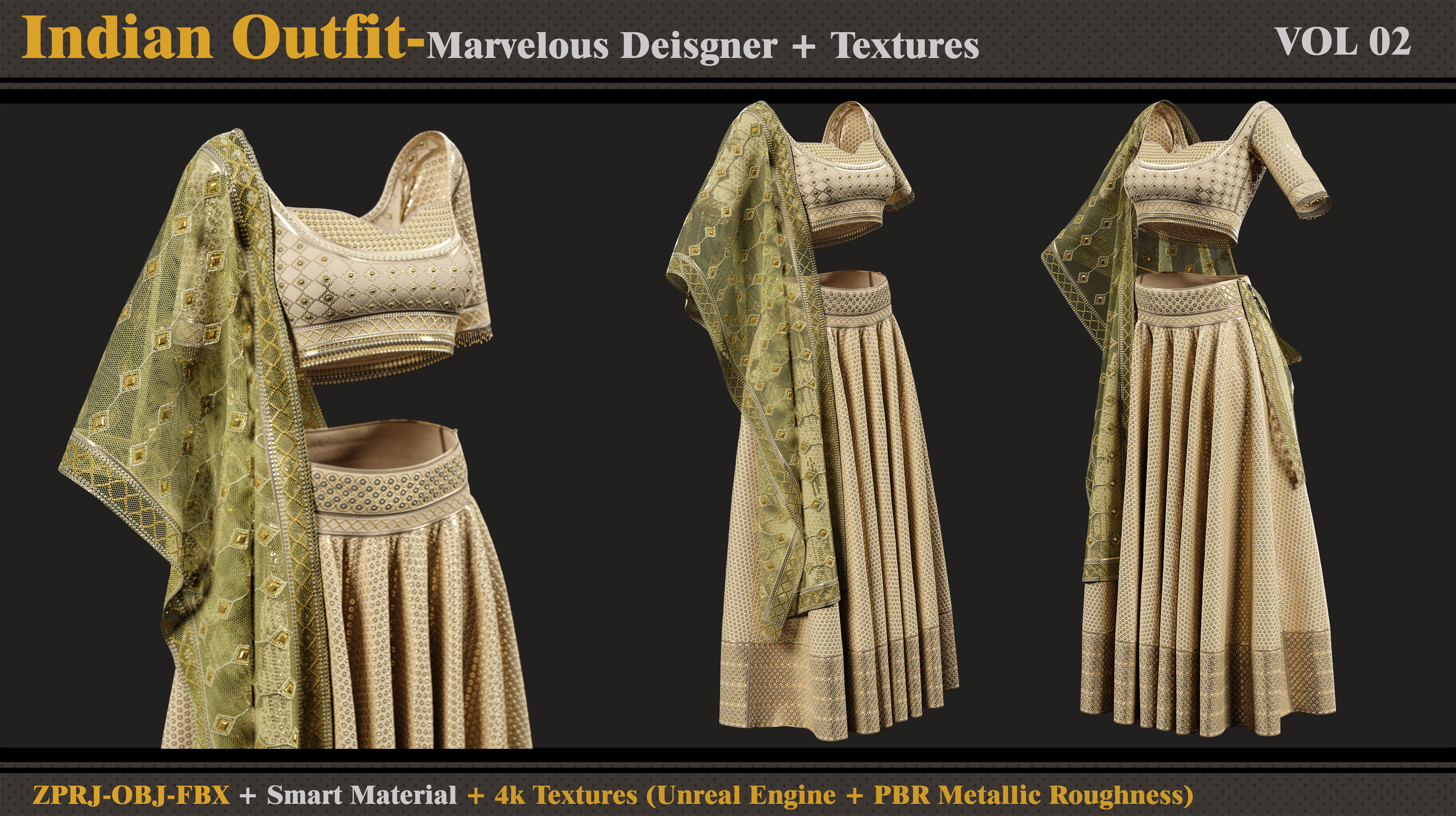 Indian Outfit-SAREE-MD-Clo3d -Material -Textures-OBJ-FBX 3D model_2
