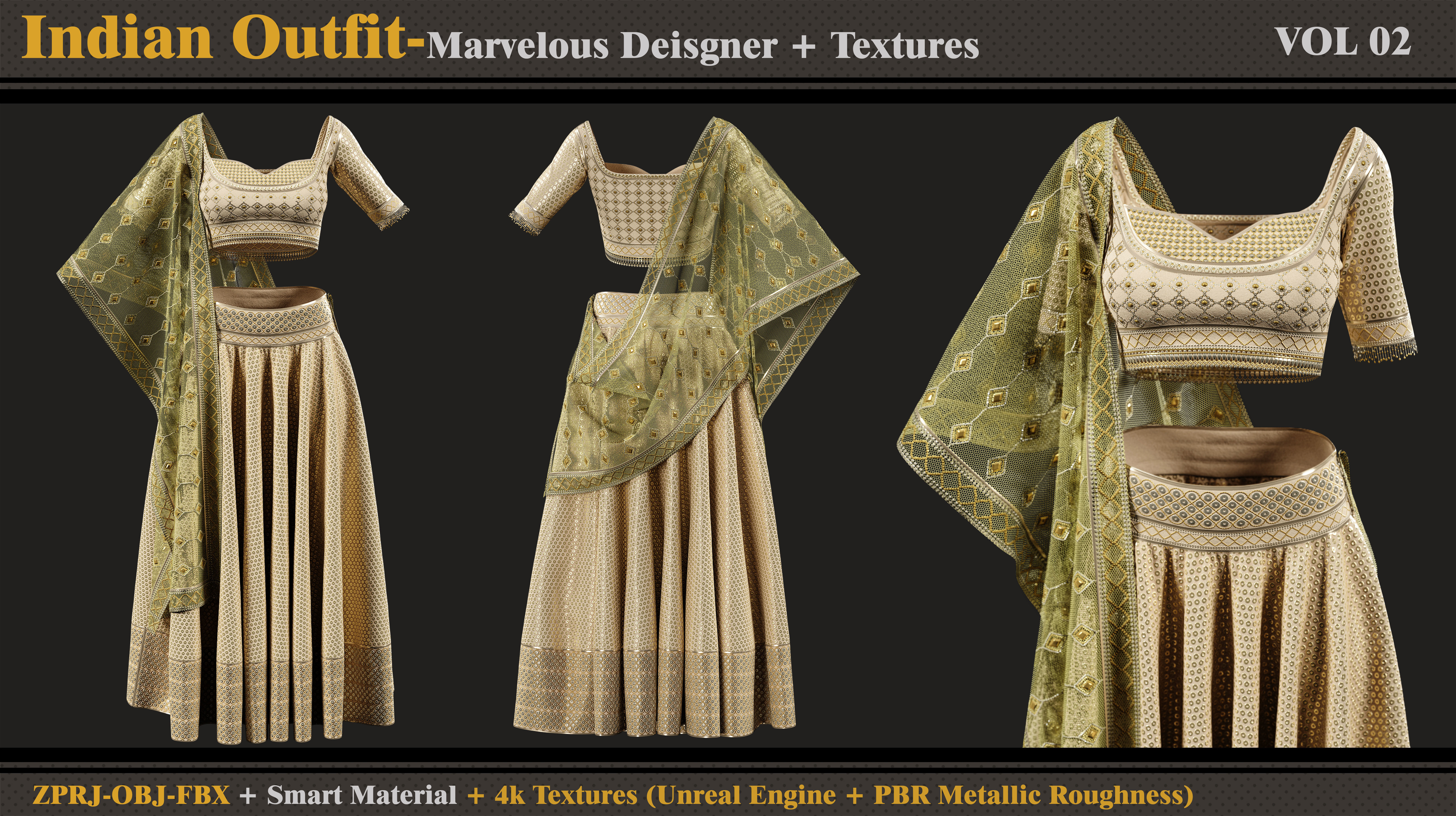 Indian Outfit-SAREE-MD-Clo3d -Material -Textures-OBJ-FBX 3D model_1