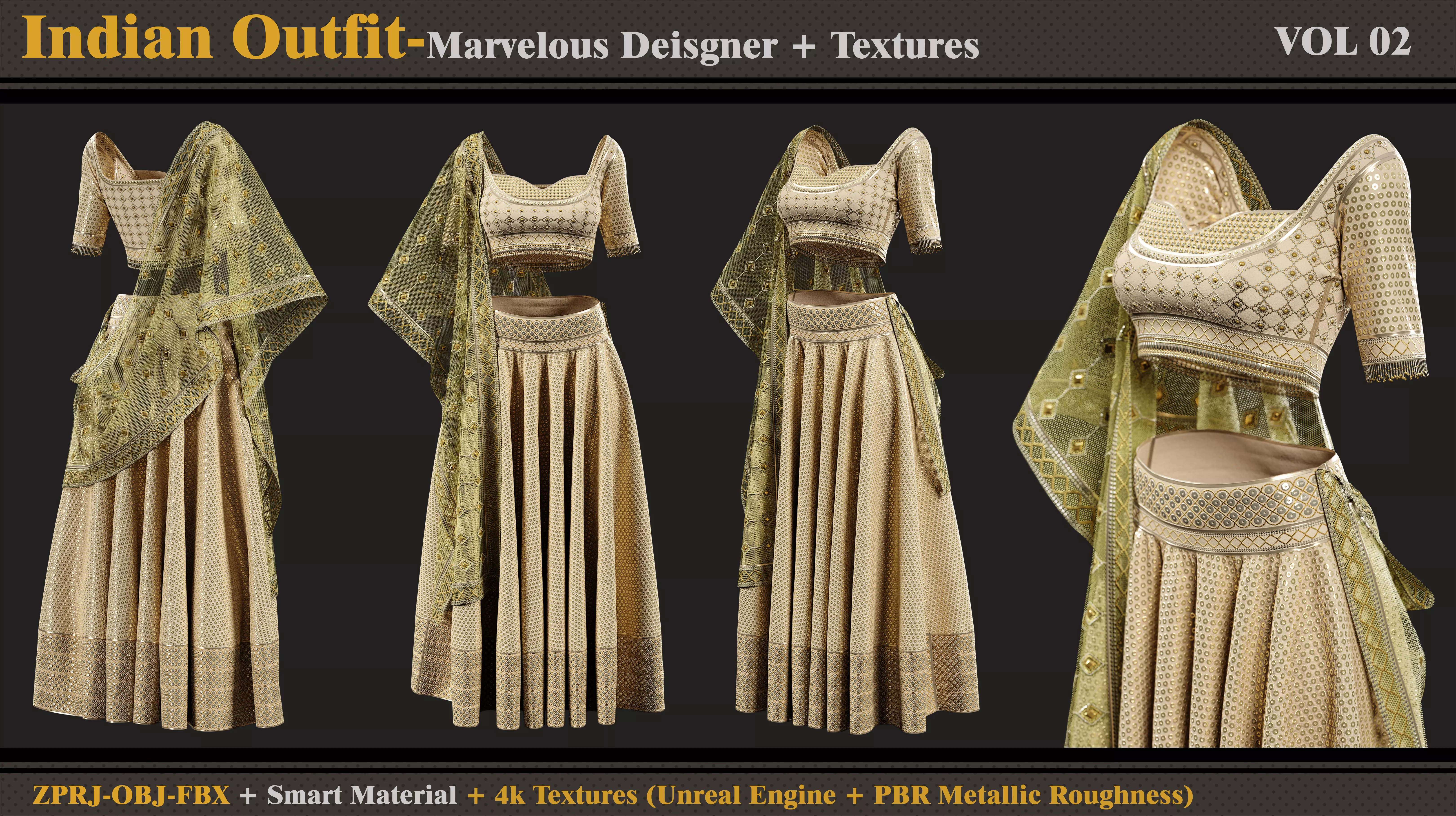 Indian Outfit-SAREE-MD-Clo3d -Material -Textures-OBJ-FBX 3D model_0