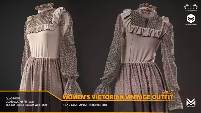 Women Victorian Vintage Outfit - VOL7 - ZPRJ-FBX-OBJ Files