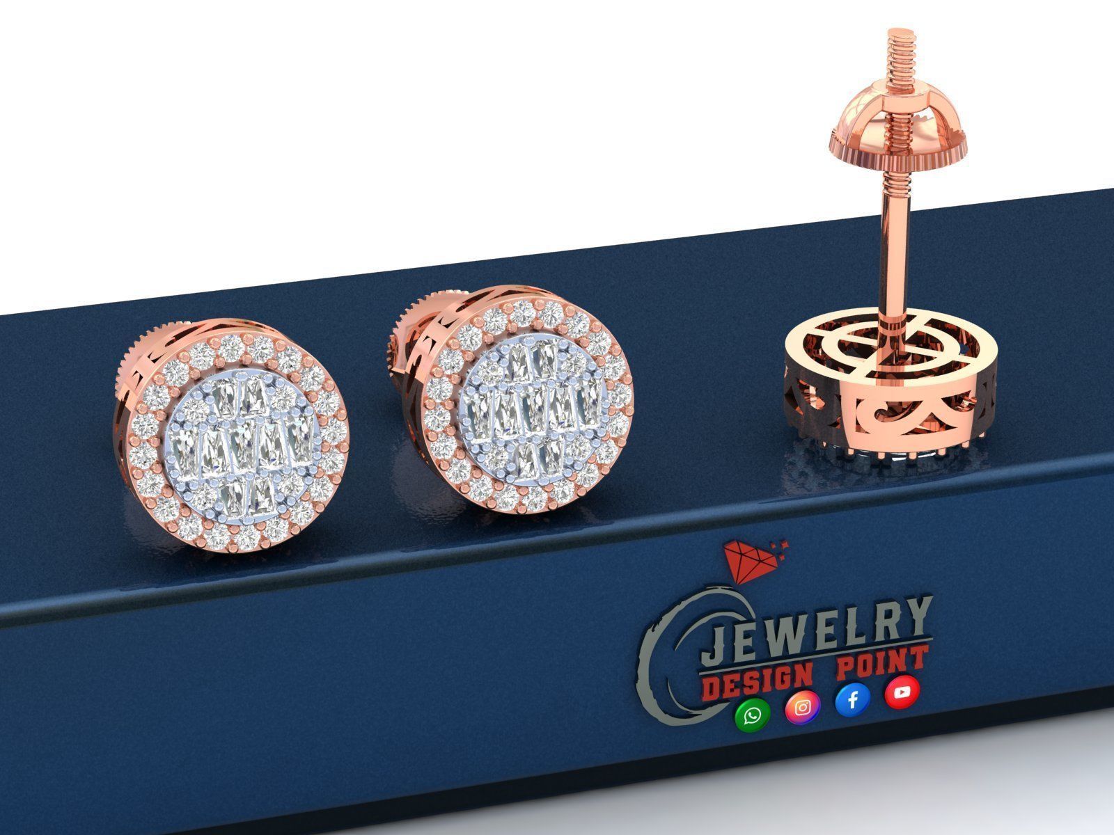 Custom Fully Round shape Diamond Studs - Ice out Earring Unisex 3D print model_2