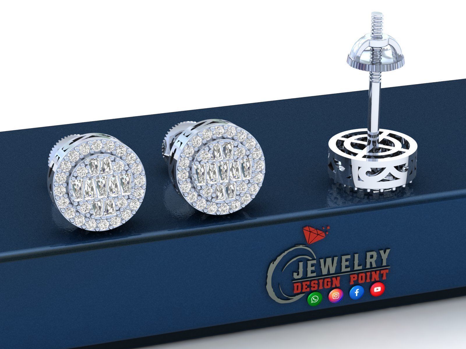 Custom Fully Round shape Diamond Studs - Ice out Earring Unisex 3D print model_3