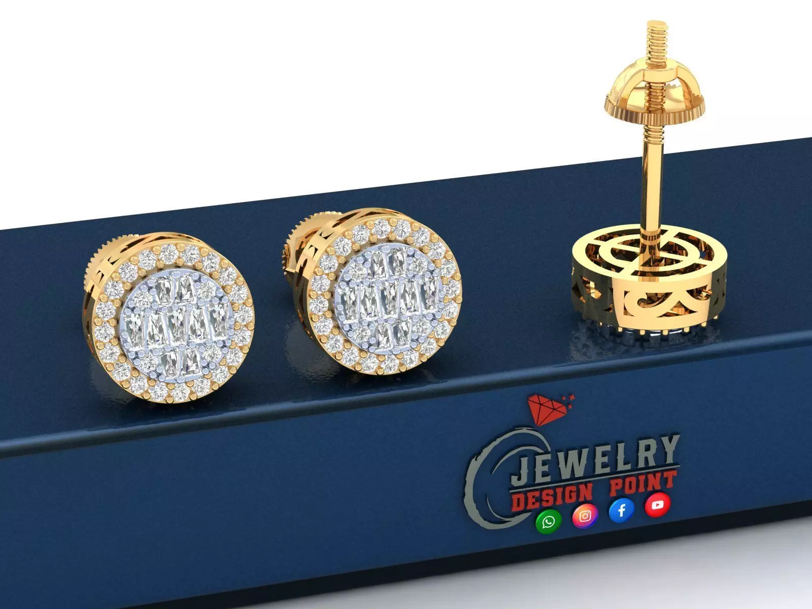 Custom Fully Round shape Diamond Studs - Ice out Earring Unisex 3D print model_0