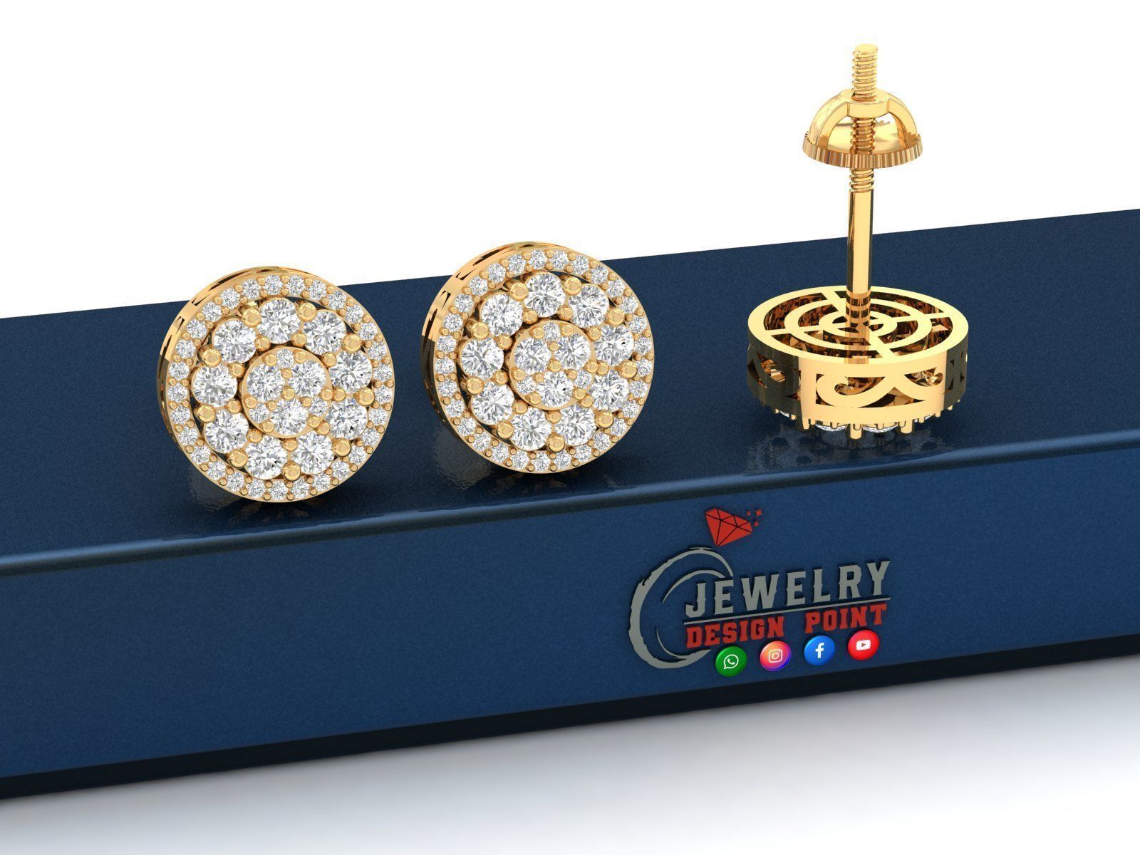 Custom Fully Round shape Diamond Studs - Ice out Earring Unisex  3D print model_3