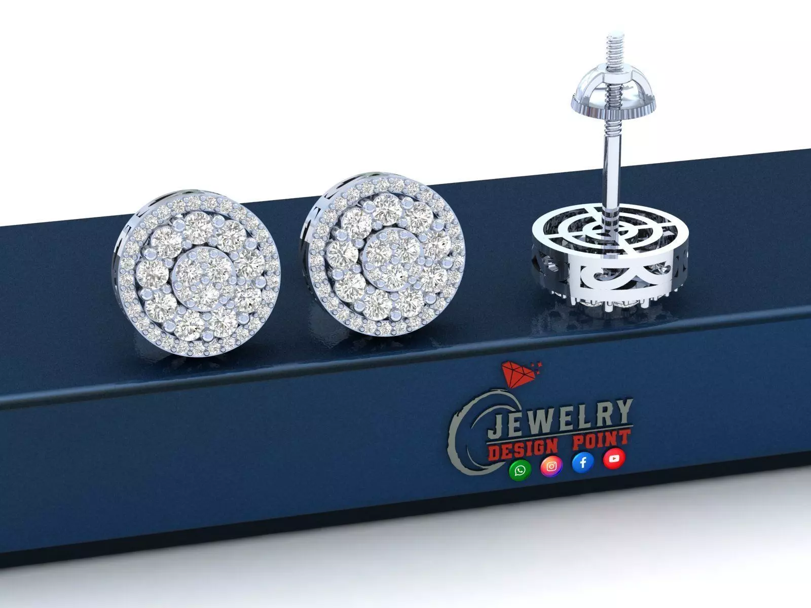 Custom Fully Round shape Diamond Studs - Ice out Earring Unisex  3D print model_0