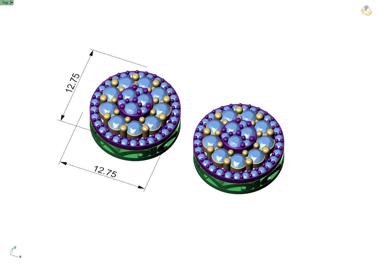 Custom Fully Round shape Diamond Studs - Ice out Earring Unisex  3D print model_4
