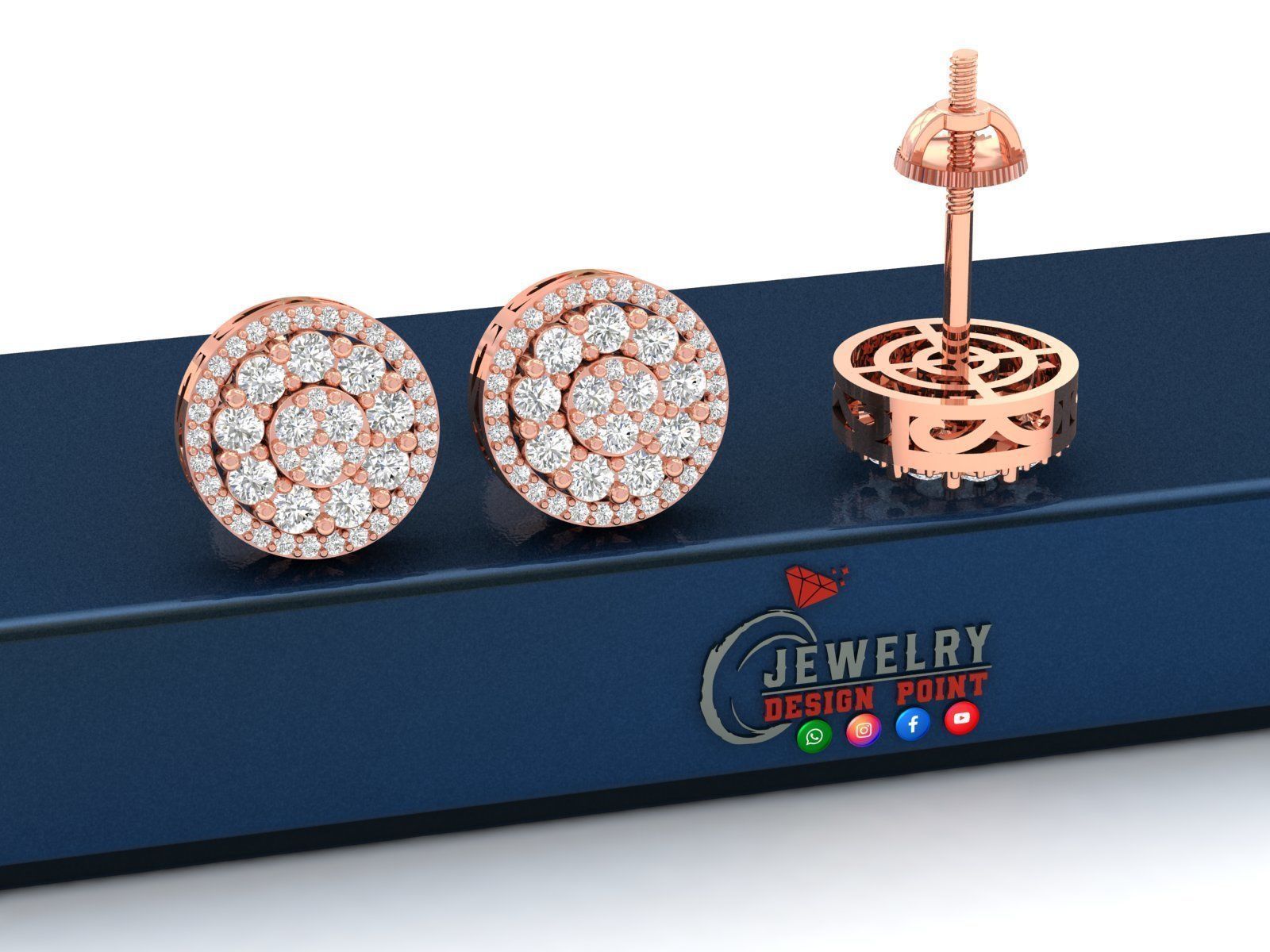 Custom Fully Round shape Diamond Studs - Ice out Earring Unisex  3D print model_2